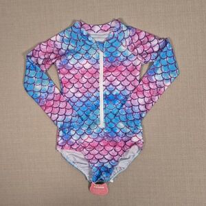 Fashion Girls Mermaid Scale Long Sleeve One Piece Swimsuit Pink Blue Size 120